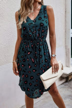 Leopard V Neck Sleeveless Button Fit Midi Dress | Mixtshop LLC