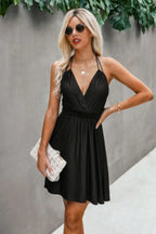 Sleeveless Open Back Knot V Neck Elastic Dress | Mixtshop LLC