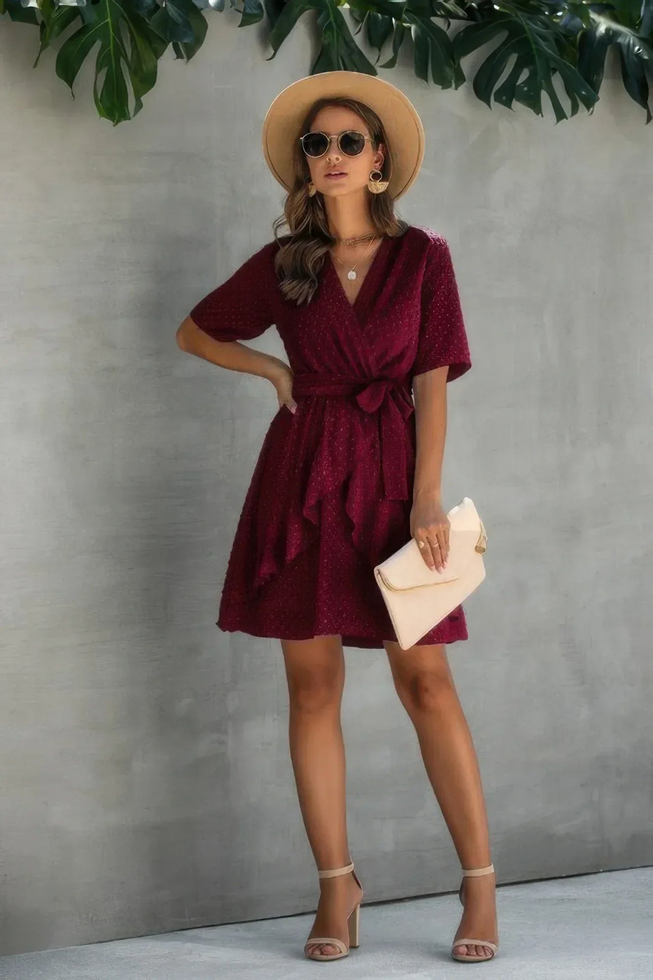 V Neck Ruffled Hem Wrap Dress | Mixtshop LLC
