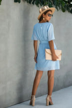 V Neck Ruffled Hem Wrap Dress | Mixtshop LLC