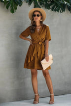 V Neck Ruffled Hem Wrap Dress | Mixtshop LLC