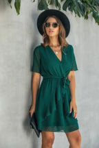 V Neck Ruffled Hem Wrap Dress | Mixtshop LLC
