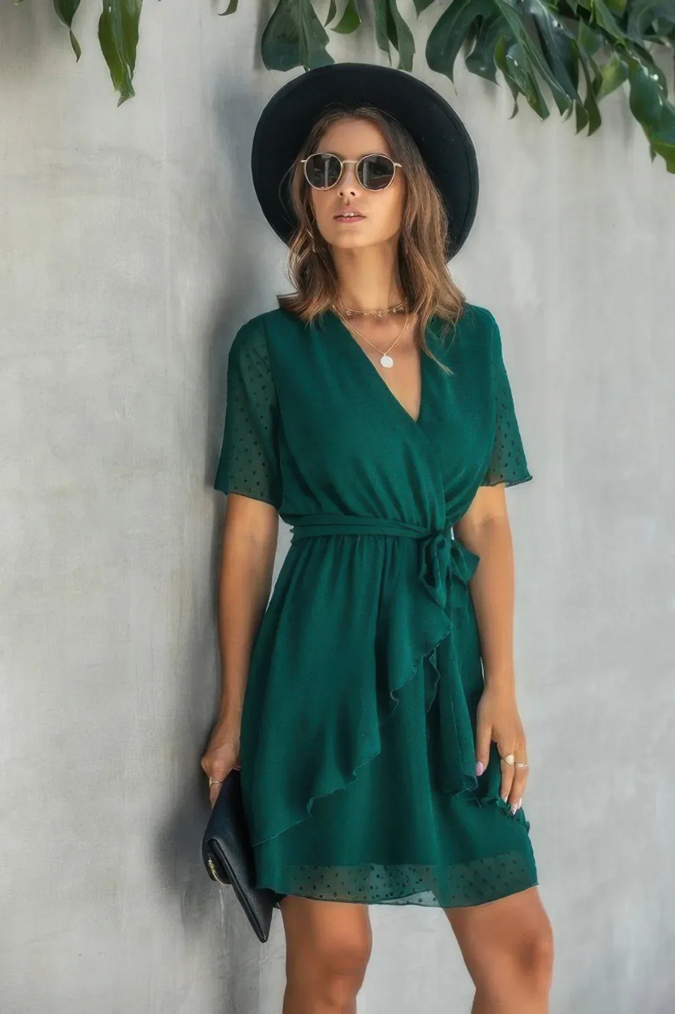 V Neck Ruffled Hem Wrap Dress | Mixtshop LLC