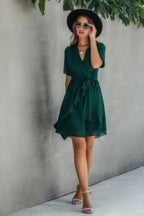 V Neck Ruffled Hem Wrap Dress | Mixtshop LLC