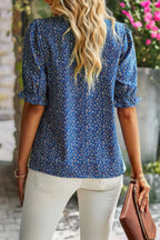 Floral Ruffle Mock Neck Puff Short Sleeve Shirt | Mixtshop LLC