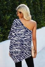 One Shoulder Zebra Print Loose Top | Mixtshop LLC