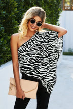One Shoulder Zebra Print Loose Top | Mixtshop LLC