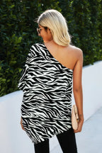 One Shoulder Zebra Print Loose Top | Mixtshop LLC