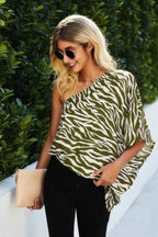 One Shoulder Zebra Print Loose Top | Mixtshop LLC