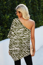 One Shoulder Zebra Print Loose Top | Mixtshop LLC