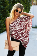 One Shoulder Zebra Print Loose Top | Mixtshop LLC