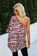 One Shoulder Zebra Print Loose Top | Mixtshop LLC