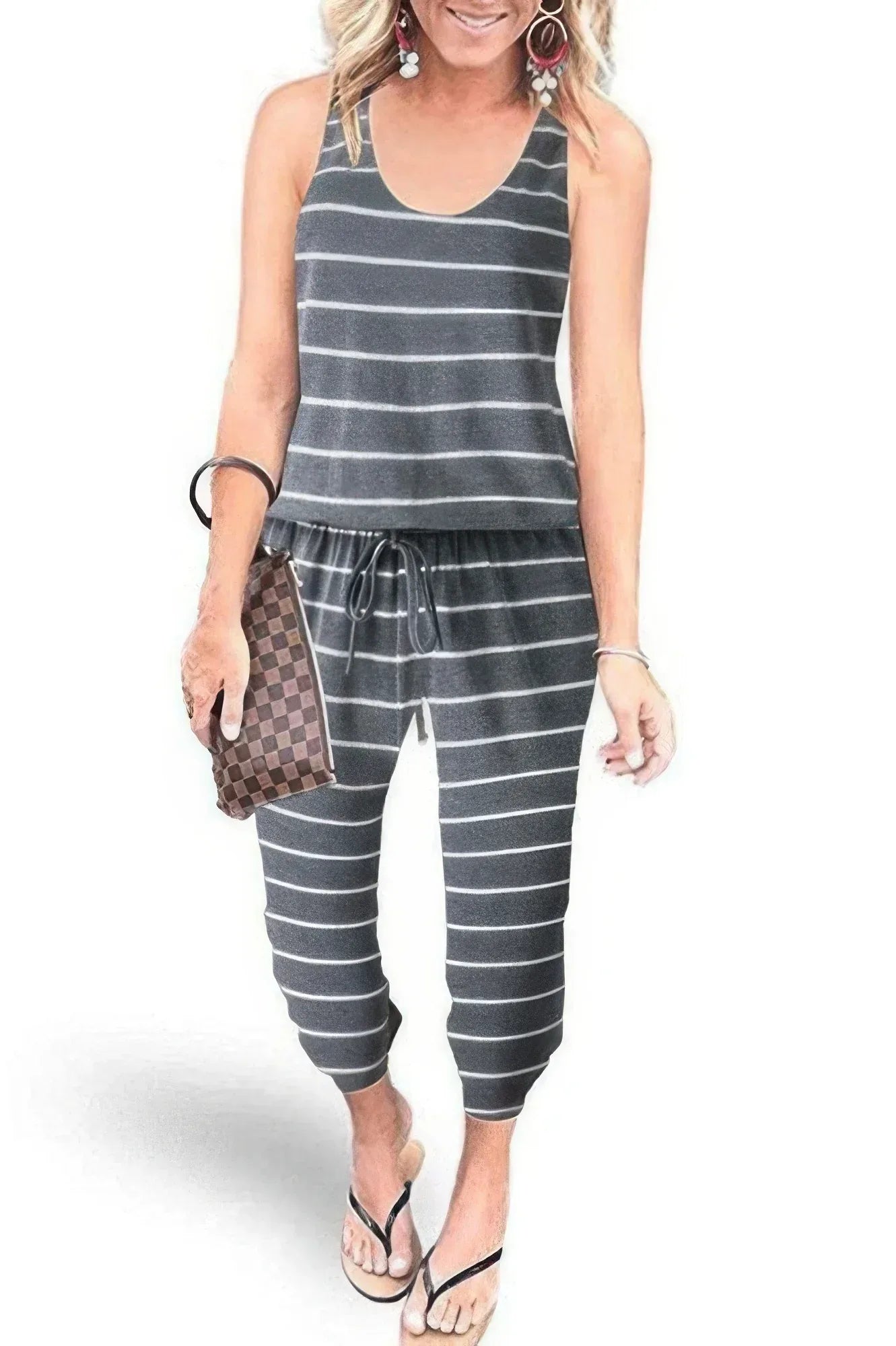 Sleeveless Drawstring Square Neck Fit Jumpsuit | Mixtshop LLC