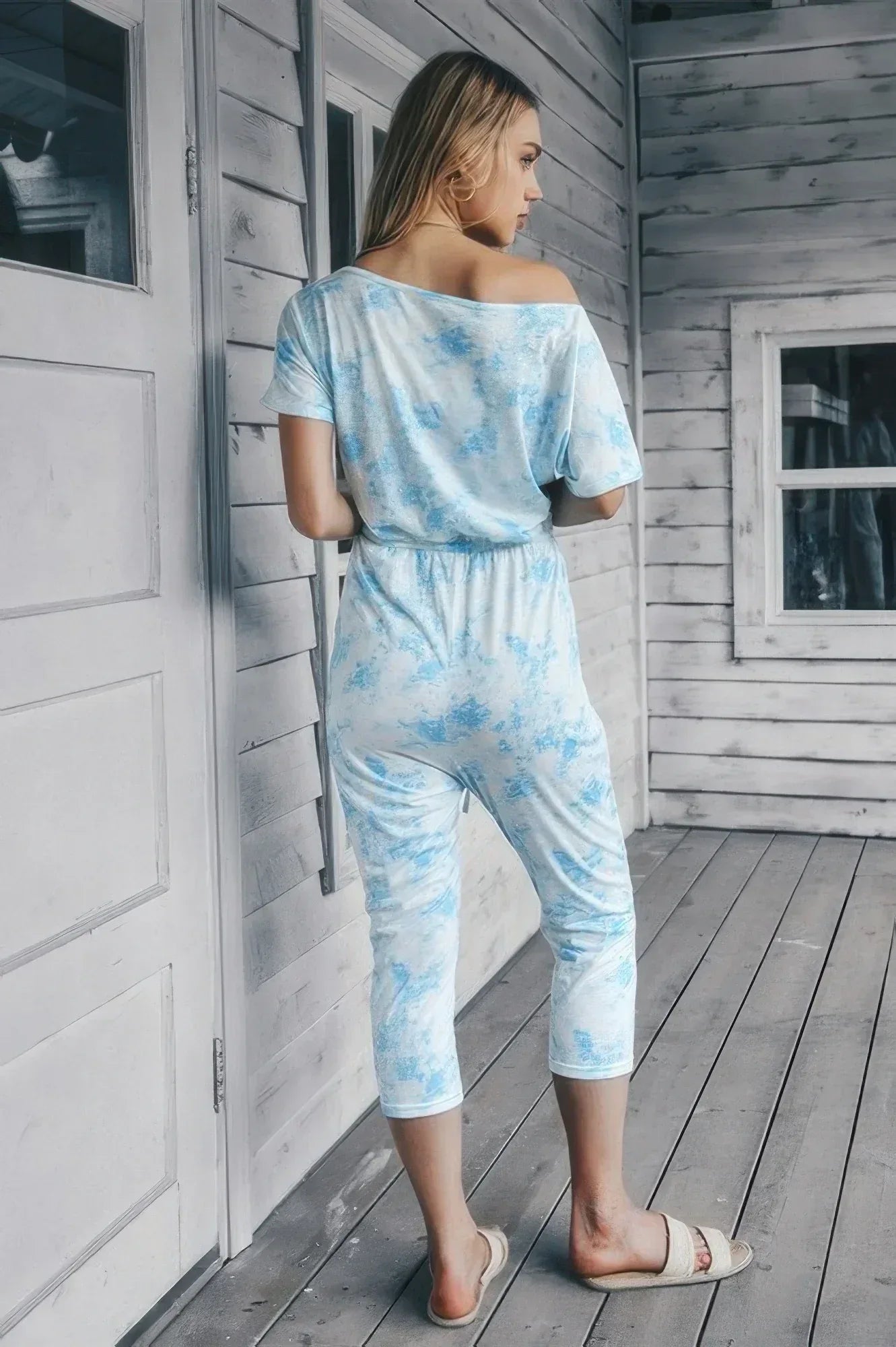 Tie Dye One Shoulder Drawstring Fit Jumpsuit | Mixtshop LLC