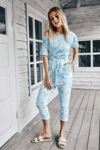 Tie Dye One Shoulder Drawstring Fit Jumpsuit | Mixtshop LLC
