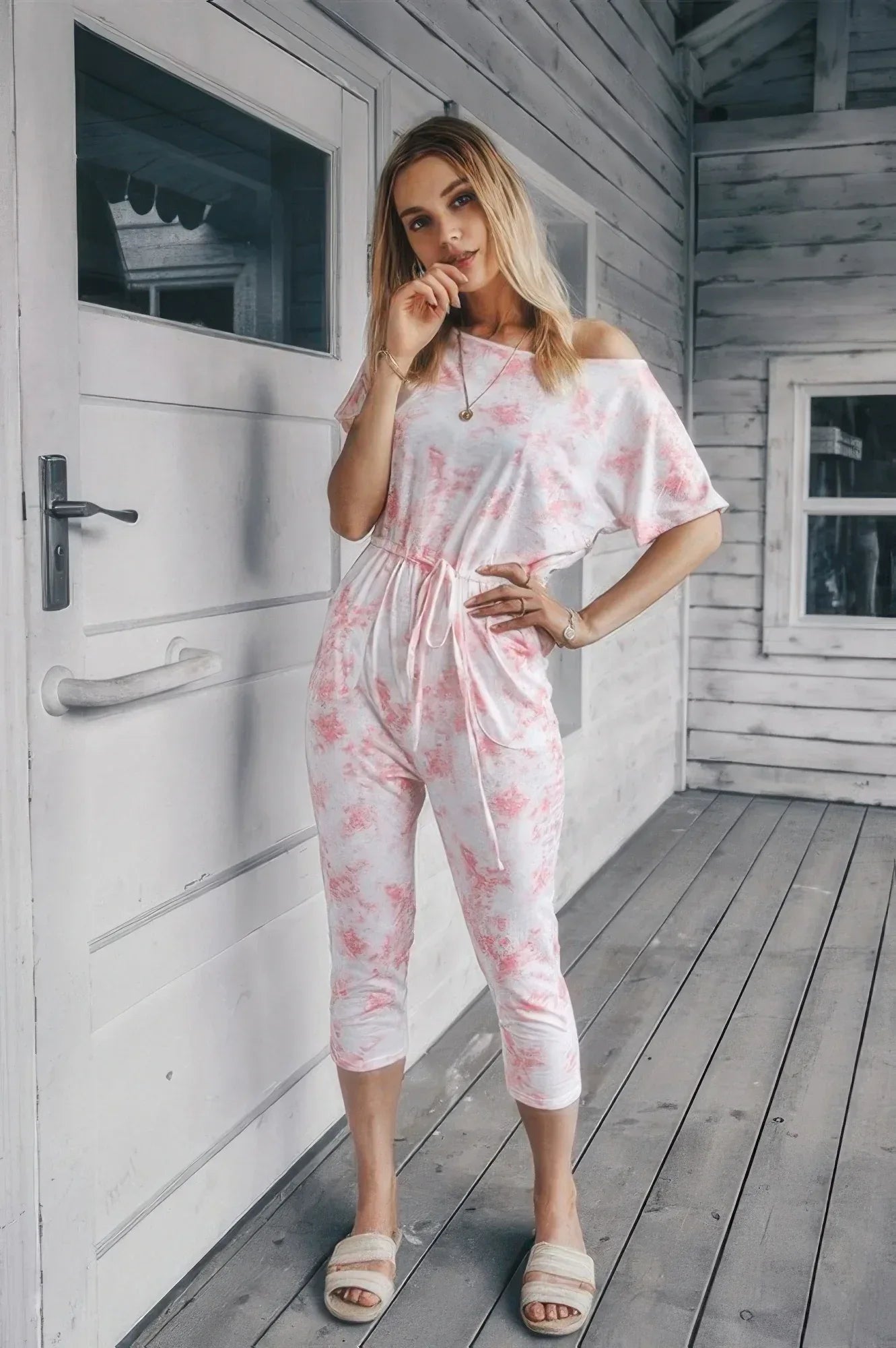 Tie Dye One Shoulder Drawstring Fit Jumpsuit | Mixtshop LLC