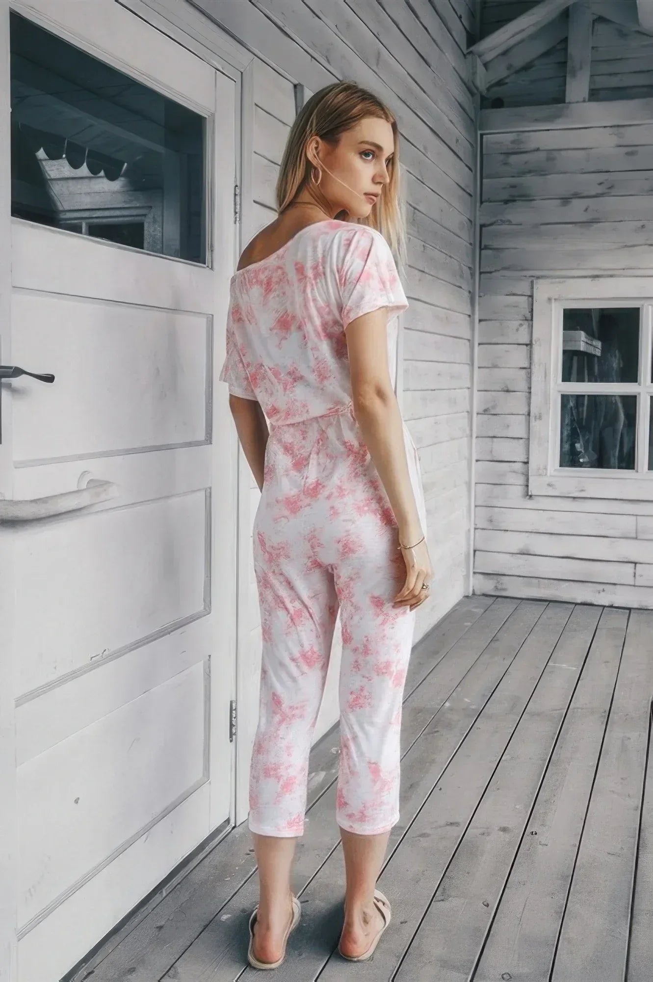 Tie Dye One Shoulder Drawstring Fit Jumpsuit | Mixtshop LLC