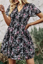V Neck Bohemian Floral Print A Line Fit Dress | Mixtshop LLC