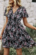 V Neck Bohemian Floral Print A Line Fit Dress | Mixtshop LLC