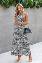 Animal Print Backless Halter Flowing Maxi Dress | Mixtshop LLC