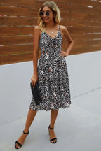V Neck Spaghetti Strap Leopard Cut Out Midi Dress | Mixtshop LLC