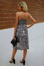 V Neck Spaghetti Strap Leopard Cut Out Midi Dress | Mixtshop LLC