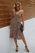 V Neck Spaghetti Strap Leopard Cut Out Midi Dress | Mixtshop LLC