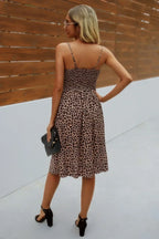 V Neck Spaghetti Strap Leopard Cut Out Midi Dress | Mixtshop LLC