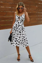 V Neck Spaghetti Strap Leopard Cut Out Midi Dress | Mixtshop LLC