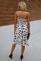 V Neck Spaghetti Strap Leopard Cut Out Midi Dress | Mixtshop LLC