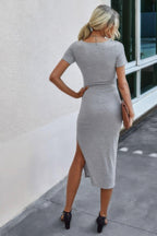 Tied Short Sleeve Scoop Neck Fit Shirt Dress | Mixtshop LLC