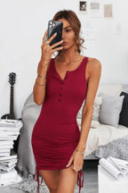 Ruched Drawstring Sleeveless Button Down Short Dress | Mixtshop LLC