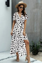 Allover Print High V Neck Low Wrap Dress | Mixtshop LLC
