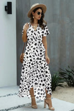 Allover Print High V Neck Low Wrap Dress | Mixtshop LLC