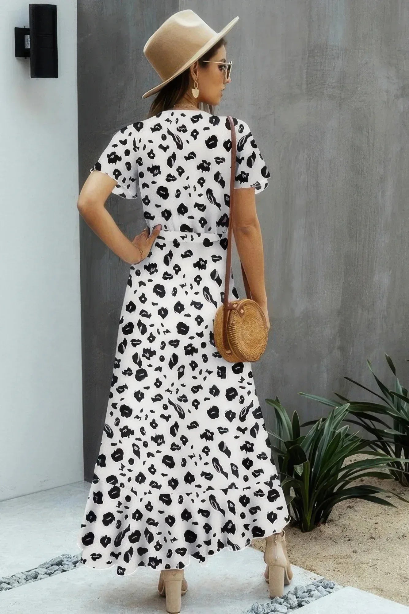 Allover Print High V Neck Low Wrap Dress | Mixtshop LLC