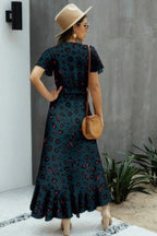 Allover Print High V Neck Low Wrap Dress | Mixtshop LLC