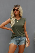 Round Neck Hollow Shoulder Solid Fit Top | Mixtshop LLC