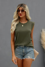 Round Neck Hollow Shoulder Solid Fit Top | Mixtshop LLC