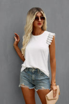 Round Neck Hollow Shoulder Solid Fit Top | Mixtshop LLC