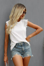 Round Neck Hollow Shoulder Solid Fit Top | Mixtshop LLC