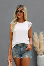 Round Neck Hollow Shoulder Solid Fit Top | Mixtshop LLC
