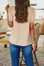 Crew Neck Solid Ruffle Loose Fit Dressy Elegant Shirt | Mixtshop LLC