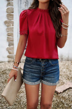 Crew Neck Solid Ruffle Loose Fit Dressy Elegant Shirt | Mixtshop LLC