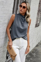 Button Trim Layered Collar Sleeveless Blouse | Mixtshop LLC