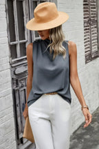 Button Trim Layered Collar Sleeveless Blouse | Mixtshop LLC