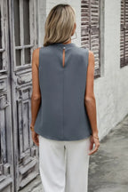 Button Trim Layered Collar Sleeveless Blouse | Mixtshop LLC