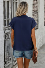 V Neck Solid Short Bat Sleeve Loose Fit Blouse | Mixtshop LLC