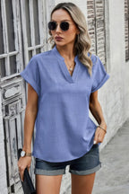 V Neck Solid Short Bat Sleeve Loose Fit Blouse | Mixtshop LLC