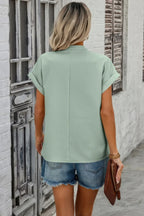 V Neck Solid Short Bat Sleeve Loose Fit Blouse | Mixtshop LLC