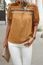 Geometric Print Elegant Textured Puff Sleeve Shirt | Mixtshop LLC